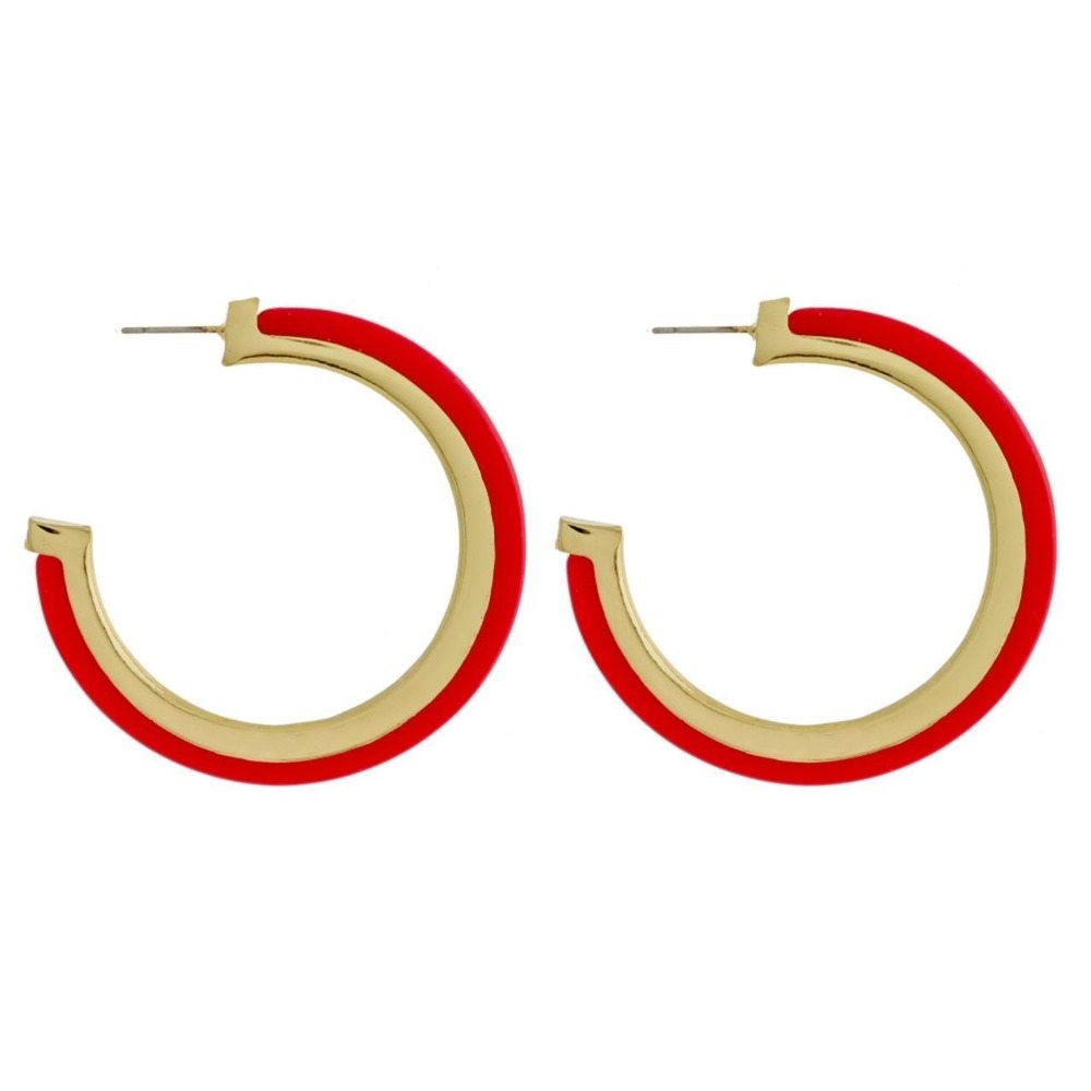 Coral and Gold Hoop Earrings
